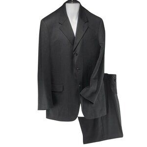PAULO SOLARI Mens Black Pinstripe Suit Jacket & Pants Suit